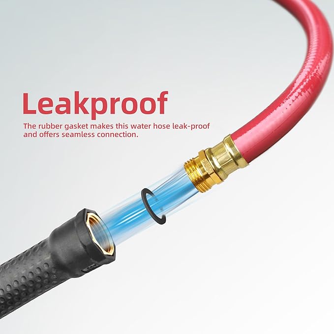 Solution4Patio Long Lead-in Red Garden Hose 5/8 in. x 50 ft. -Kink Free, No Leaking, Male/Female Fittings -Heavy Duty Durable Flexible Lightweight Water Pipe -Brass Aluminum Ends for Household & Yard