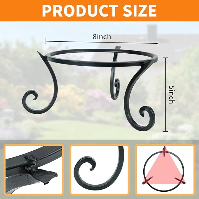 Kesywale Metal Gazing Ball Stand for 10 or 12 Inch Outdoor Garden Gazing Globes and for Plant or Flowerpot Holder, Birdbath Bowl Stand, 5 Inch Tall (8 inch)