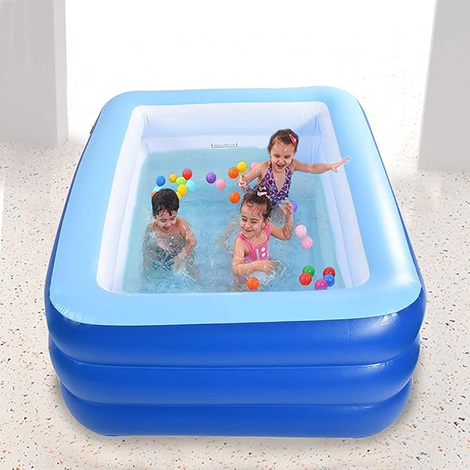 Inflatable Pools for Kids and Adults, 82" X 57" X 25" Kiddie Pools with Inflatable Soft Floor, Durable Family Swimming Pool for Backyard, Garden or Indoor (Blue)