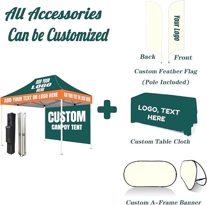 Custom Canopy Tent 10x15 with Logo, Custom Pop Up Canopy Tent Packages for Outdoor and Trade Show Events - Nano-Grade Water Repellent Heavy Duty(1 Full Wall)