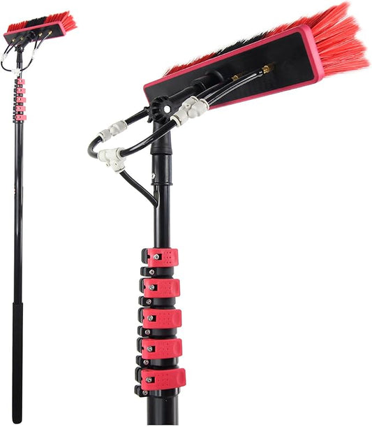 24ft Water Fed Pole Kit,Window Cleaning Poles,Water Fed Cleaning Brush,Aluminum Outdoor Window Cleaner,Extendable Telescopic Pole Water Fed Brush Spray Washer for Window Glass/Solar Panel