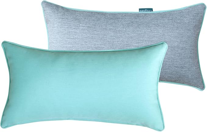 Rectangle Outdoor Lumbar Pillows, 10x18 inches Waterproof Patio Pillows, Decorative Waist Pillows for Outdoor Furnitures, Set of 2, (Grey and sky Blue)