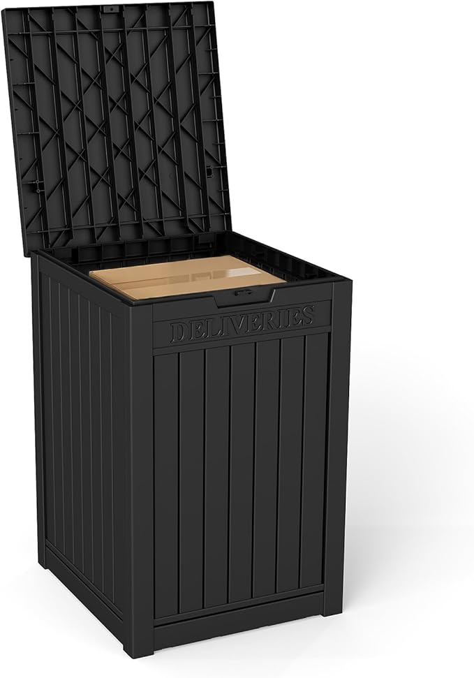 48 Gallon Large Package Delivery Box,Storage Box with Lockable Secure,Double-Wall Resin Outdoor Package Delivery and Waterproof Deck Box for Porch, Curbside (Black)
