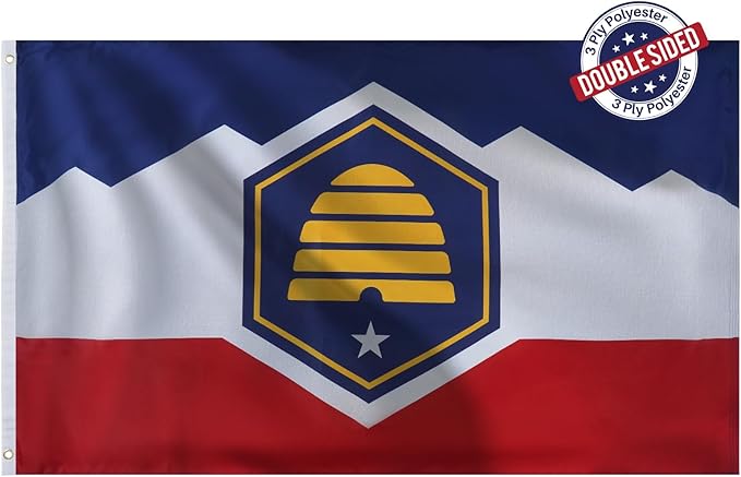 Bradford Double Sided New Utah State Flag 3x5 ft Outdoor, 3 ply Polyester New Utah Flags Heavy Duty UT Flag for Outside Use