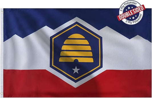 Bradford Double Sided New Utah State Flag 3x5 ft Outdoor, 3 ply Polyester New Utah Flags Heavy Duty UT Flag for Outside Use