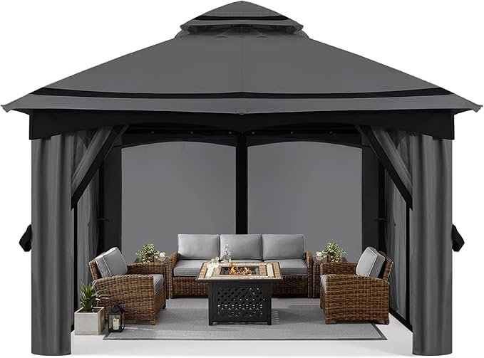 MASTERCANOPY 10x10FT Outdoor Patio Gazebo with Mosquito Netting for Backyard, Patio, Garden Dark Grey