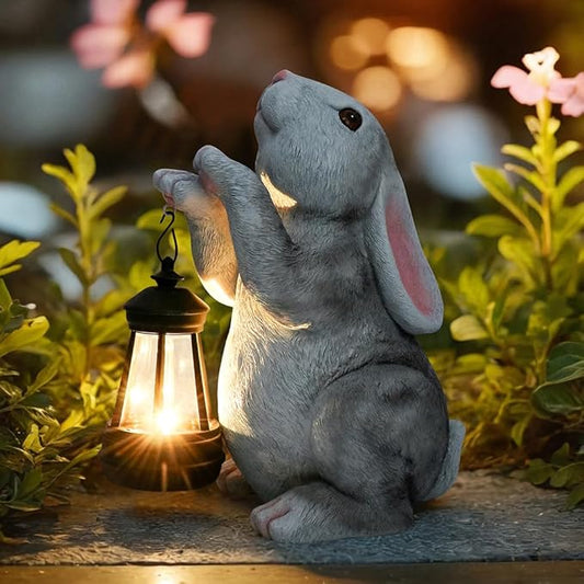 Solar Rabbit Garden Statues， Outdoor Bunny Figurines Decorations for Patio Yard Lawn Ornaments Christmas Housewarming Gift.