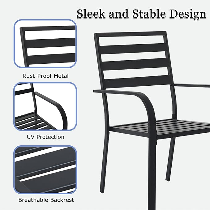 Outdoor Dining Chairs Set of 6, Aluminum Frame Stackable Patio Dining Chairs with Armrest, Wrought Iron Patio Bistro Chairs for Lawn, Backyard, Garden, Porch