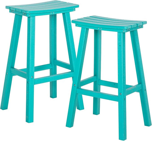 nalone 29 Inch Outdoor Bar Stools Set of 2, HDPE Bar Chairs with Footrest, Weather Resistant Barstools Outside Counter Height Stools for Patio, Kitchen, Yard (Aruba, 29'' Barstools Set of 2)