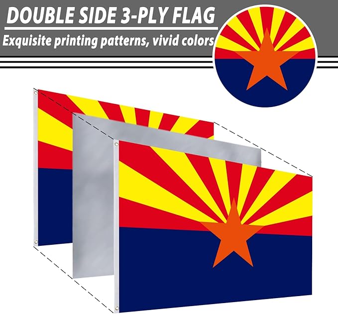 FLAGWIN Arizona Flag 3x5 FT - Double Sided Flag Outdoor 3 Ply - Vivid Color and Fade Proof State of Arizona Flags with Brass Grommets