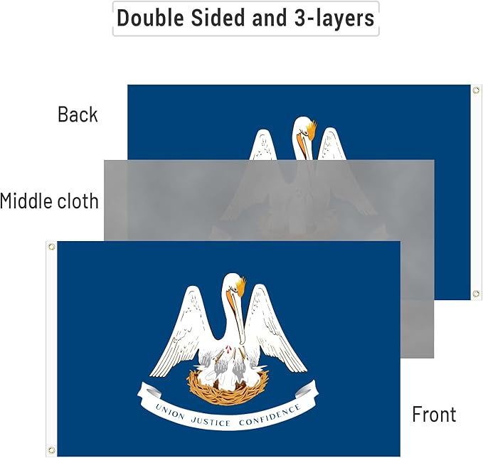 AMZFLAG Louisiana State Flag 3x5 ft Heavy Duty LA Louisiana Flags for Outdoor 3 Ply with 2 Brass Grommets, Double Sided State of Louisiana Thick Material