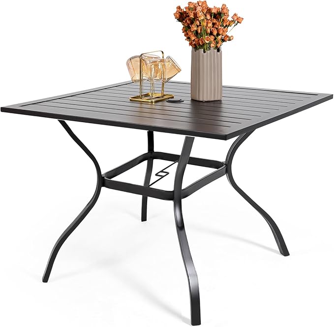 Outdoor Rattan Patio Chairs and Table Set for 4 with All-Weather 35 inch Square Table,Swivel Dining Chairs