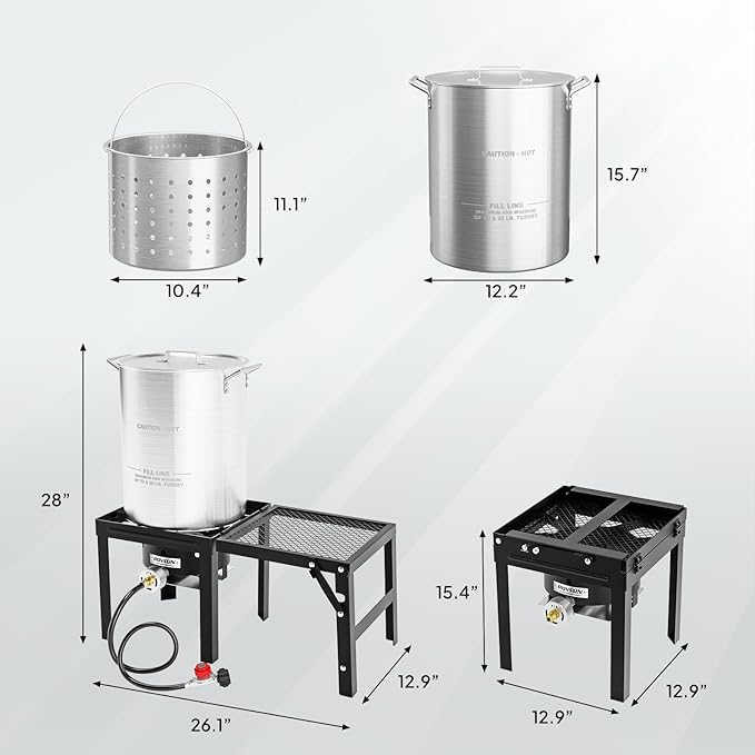 ROVSUN 30QT Turkey Fryer with 54000BTU Propane Gas Stove, Outdoor Aluminum Deep Fryer & Seafood Boiler for Crawfish crab Boiling with Lifting Hook, Turkey Rack, Basket, Marinade Injector, Thermometer