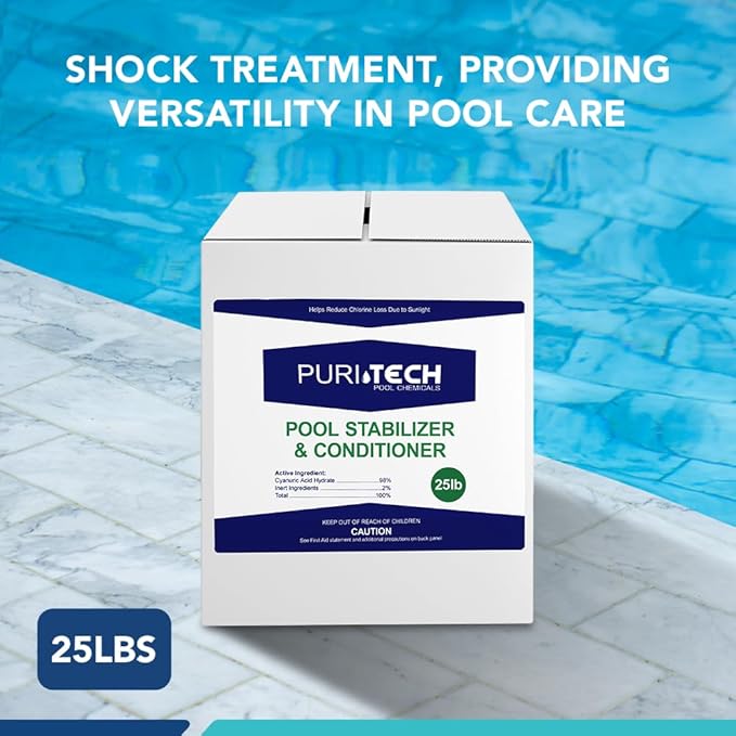 Puri Tech Pool Stabilizer and Conditioner Chlorine Tablet 25 lbs - Chlorine Stabilizer - 100% Cyanuric Acid - Enhance Chlorine Efficiency and Extend Pool Life