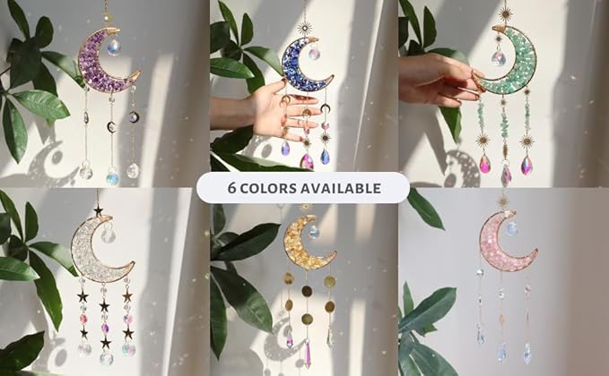 Moon Suncatcher Hanging Decor, Boho Chic Clear Quartz Crystal Sun Catcher, Spritual Sun Light Catcher for Windows, Crescent Moon Housewarming Gift(Clear Quartz)