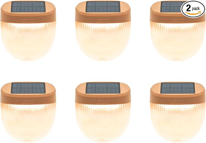 Vego garden Rippled Solar Garden Lights with Auto Sensors Magnetize Securely to Raised Beds, IPX4 Waterproof Outdoor LED Light for Patio & Yard Terra Cotta, 6 Pack