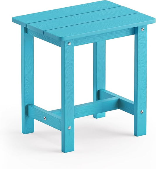 LUE BONA Outdoor Side Table, HDPS Small Outdoor Adirondack Side Tables, Outside End Table for Patio, Porch, Deck, Pool, Weather Resistant/Easy Maintenance, Sky Blue