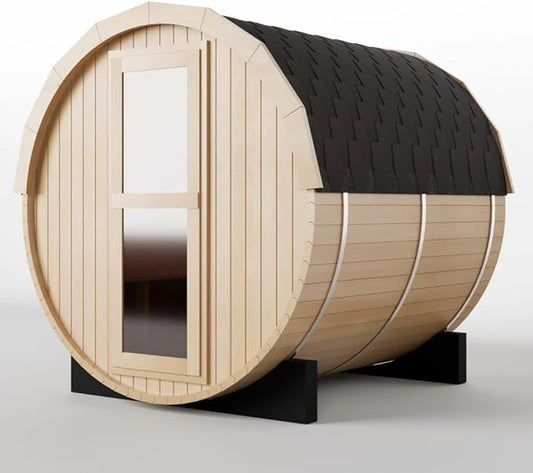 ZONEMEL Indoor and Outdoor Barrel Sauna Room, Canadian Hemlock Wood Steam Sauna with 4.5KW ETL TOULE Heater, Sauna Stove, Water Bucket, Rocks, 195℉, 220V (Hemlock, 3-4 Person)