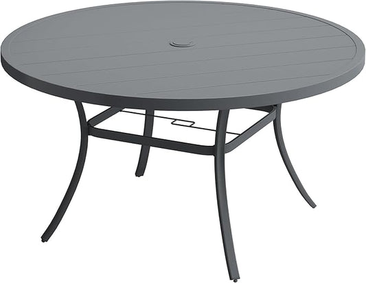 VICLLAX 50" Outdoor Round Patio Dining Table for 4-6, All Weather Metal Dining Table with Umbrella Hole for Deck Lawn Garden Backyard, Dark Grey