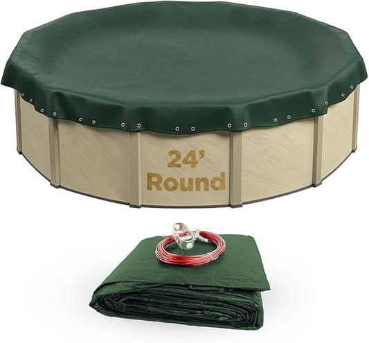 Buffalo Blizzard Ripstopper 24 ft Round Winter Pool Cover | Green Heavy Duty Cover for Closing Above Ground Swimming Pools | Easy to Install | Cold & UV Resistant | Shields from Seasonal Debris