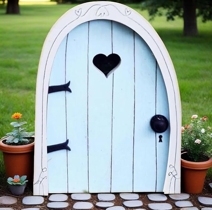 Whimsical Miniature Fairy Door - Handcrafted 3D Mini Woodland Portal Tree Accessory for DIY Garden Landscapes, Terrarium Decor & Collector's Fantasy Displays（Blue Streak ）