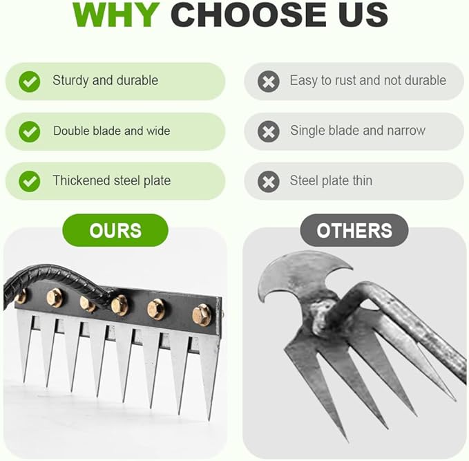 2025 Upgrade Iron Weeding Rake 2.0, 5/6/7/8 Teeth Carbon Steel Garden Weeder Rakes, Iron Rake for Yard Lawn and Garden, Heavy-Duty Garden Hand Weeder Puller Tool for Gardening and Weedings (5 Teeth)