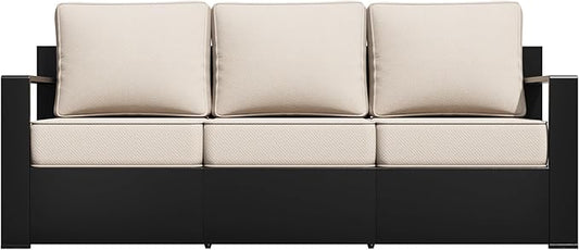 Outdoor Patio Furniture Aluminum Patio Sofa, All-Weather Metal Outdoor Couch with 6 Inch Thick Cushions for Garden, Outside and Porch (Beige, 1 PCS/Sofa)