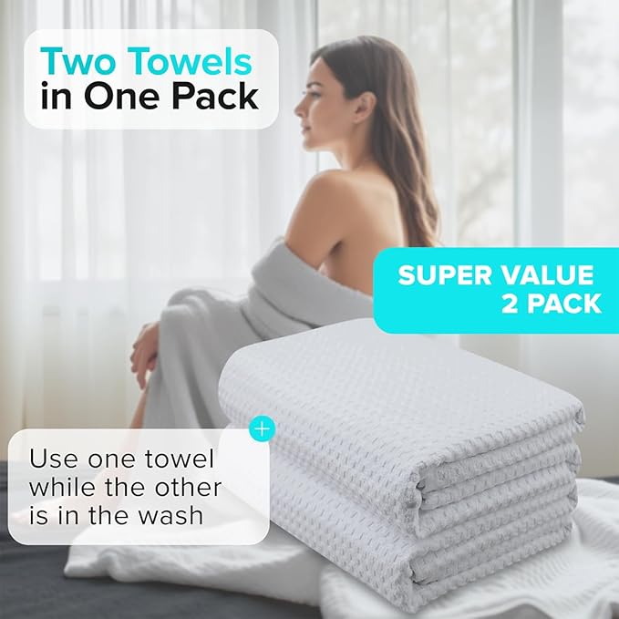 Sauna Blanket Towel Insert - 2 Pack Light Grey 100% Cotton Waffle - Home Infared Sauna Sessions Without The Cleanup - Absorbent and Quick-Drying Sauna Towels