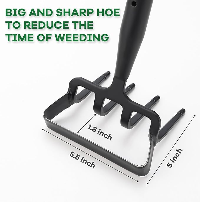 Garden Hoe, 72 Inch Soil Tiller Cultivator Stirrup Hoe, Heavy Duty 2-in-1 Garden Tool with Adjustable Long Handle, Action Scuffle Loop Hoe with Rake for Flower Beds, Garden Loosening Weeding Digging