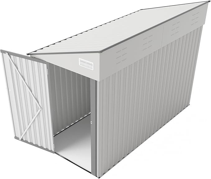 8x4 FT Outdoor Storage Shed, Metal Shed with Floor, Lockable Door, Sloping Roof, All-Weather Lean to Resin Shed for Garden, Backyard, Patio, Lawn (White)