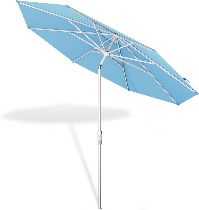 Midtown Umbrellas The Swilt 10 Feet Patio Umbrella in Sunbrella Capri Acrylic Fabric - Fiberglass Ribs, Auto-Tilt Aluminum Frame For Backyard, Deck, Garden, Pool - White Pole