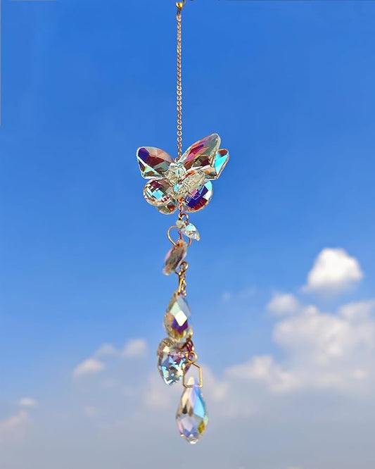 Crystal Butterfly Suncatcher for Windows Hanging Prism Ornament Indoor Rainbow Maker Home Sun Catchers Decoration, Butterfly