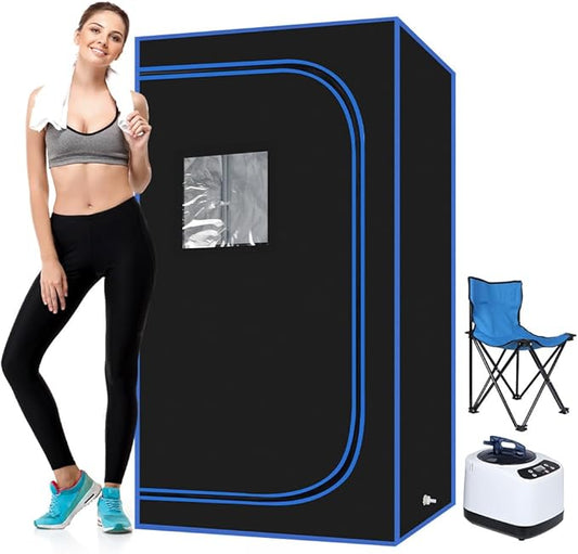 Panana Portable Steam Sauna, Full Size Full Body Home Sauna Box, Foldable Sauna Tent with 1000W 3L Steamer, Remote Control, Folding Chair, 9 Levels