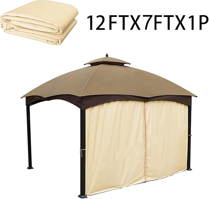 Gazebo Universal Replacement Privacy Curtain – Hugline Gazebo Side Wall Outdoor Privacy Panel with Zipper (Beige, 10x12)