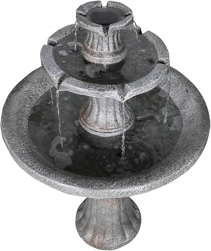 Marble Finish Concrete Outdoor Water Fountains 2-Tier Decor Dark Castle Designed 41.7" H Waterfall Fountains for Yard, Garden, Deck, Patio, Backyard, Porch, Lawn