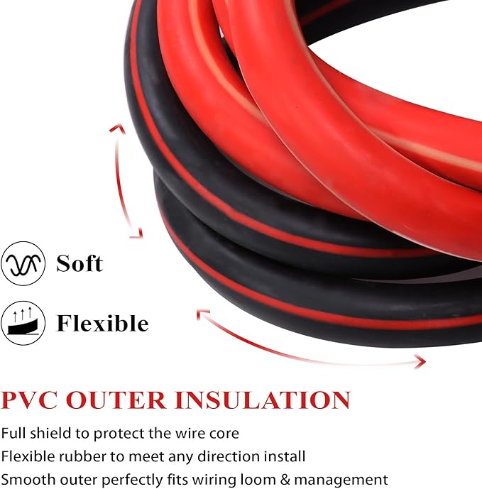 2 Gauge Battery Power Cable (2 Feet Black, 2 Feet Red) - 2 AWG Copper Clad Welding Wire with M8 & M10 SC Connector Lugs for Car, Camper, RV, Solar Low Voltage Wiring