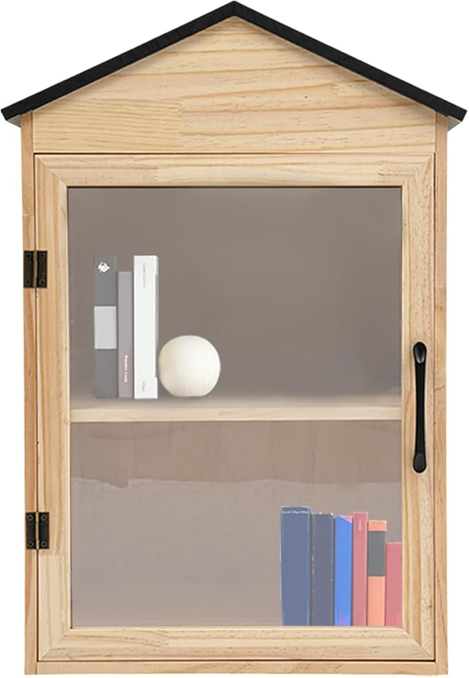 Outdoor Library Book Box - 2-Tier Literature Exchange Box Outdoor Book Storage Little Wood Cabinet with Shelf for DIY, Neighborhoods Community and Schools Sharing Books, Literature (Style 2)