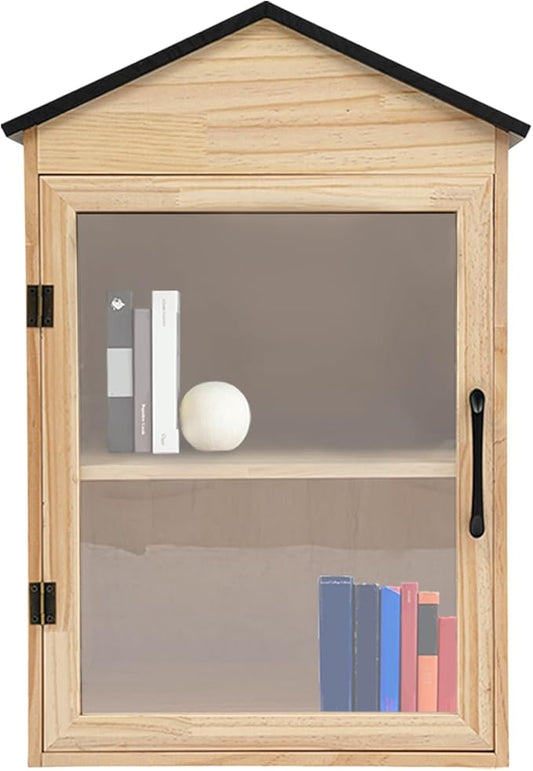 Outdoor Library Book Box - 2-Tier Literature Exchange Box Outdoor Book Storage Little Wood Cabinet with Shelf for DIY, Neighborhoods Community and Schools Sharing Books, Literature (Style 2)