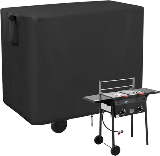 Outdoor Propane Deep Fryer Cover, 420D Heavy Duty Waterproof Outdoor Fryer Covers, Propane Deep Fryer Cover with 2 Buckles & Ventilation Opening, Black