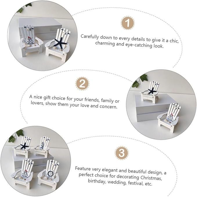 Veemoon 2pcs Miniature Wooden Beach Chair Decor Nautical Ornaments for Home Office Charming and Elegant Design for Christmas Weddings Birthdays and Festivals