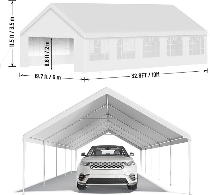 20'X32' Party Tent with Removable Sidewall Windows, Outdoor Heavy Duty Wedding Gazebo, Event Shelter Wedding Canopy Tent for Parties Carport BBQ, White & Straight Edge