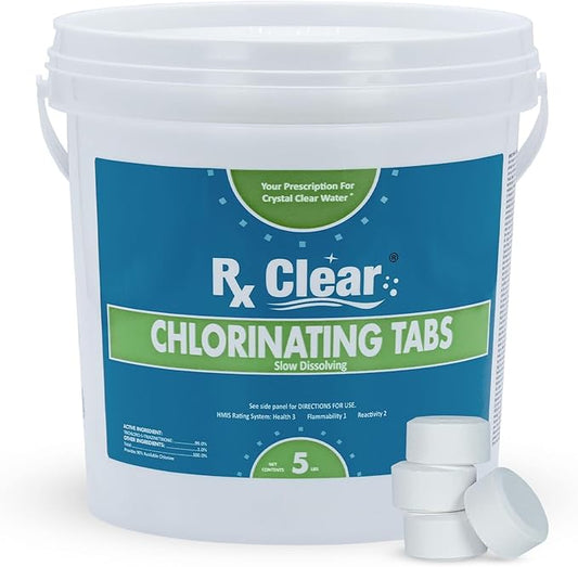Rx Clear 1" Inch Chlorine Tabs | 5 Pounds | Use Tablets as Bactericide, Algaecide, & Disinfectant in Swimming Pools | Stabilized, Long Lasting, Slow Dissolving, & UV Protected