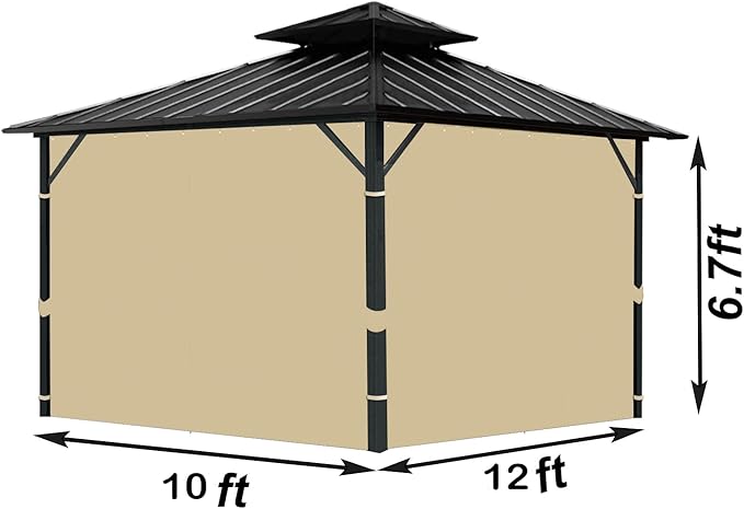 Gazebo Universal Replacement Privacy Curtain, 10'X12' Gazebo Curtains Outdoor Waterproof, 4-Panels Sidewall with Zipper for Patio, Garden and Backyard (Only Curtains, 10'X12', Khaki)
