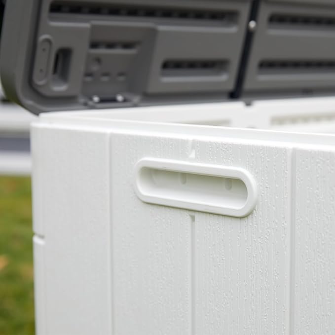 110 Gallon Deck Box Waterproof,Double-Wall Resin Outdoor Storage Boxes, Deck Storage for boat slip storage,Cushions, Pool Float, Garden Tools,Patio Furniture, Lockable (OFF-WHITE)