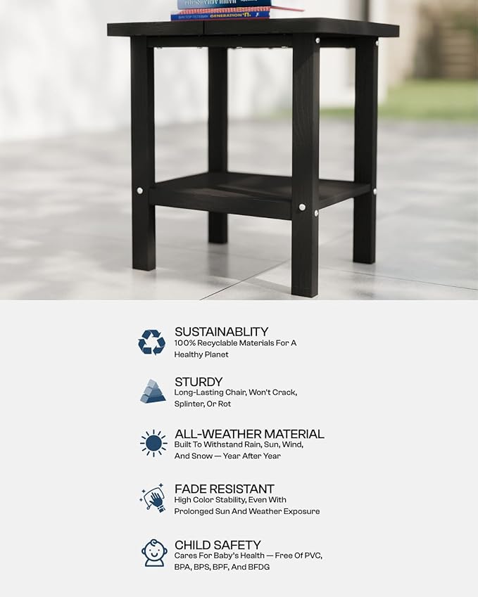 Kingdura Adirondack Outdoor Side Table, 16 x 13 Inches HDPE Plastic Outside End Tables for Patio Pool Porch Backyard Indoor, 2 Tiers Storage Shelf, All Weather Resistant, Easy Maintenance