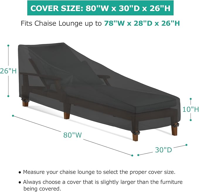 SunPatio Waterproof Outdoor Chaise Lounge Cover , 2 Pack Patio Lounge Chair Covers with Windproof Buckle Straps, UV & Rip & Fade Resistant, All Weather Protection, 80W x 30D x 26H inch, Black