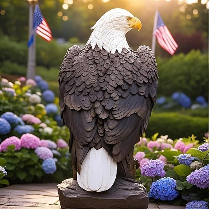 Bald Eagle Statue Outdoor - Large American Eagle Figurine, Garden Sculpture for Outside, Yard, Lawn Decor, Hand-Painted Weather-Resistant Resin, 24.4-Inch