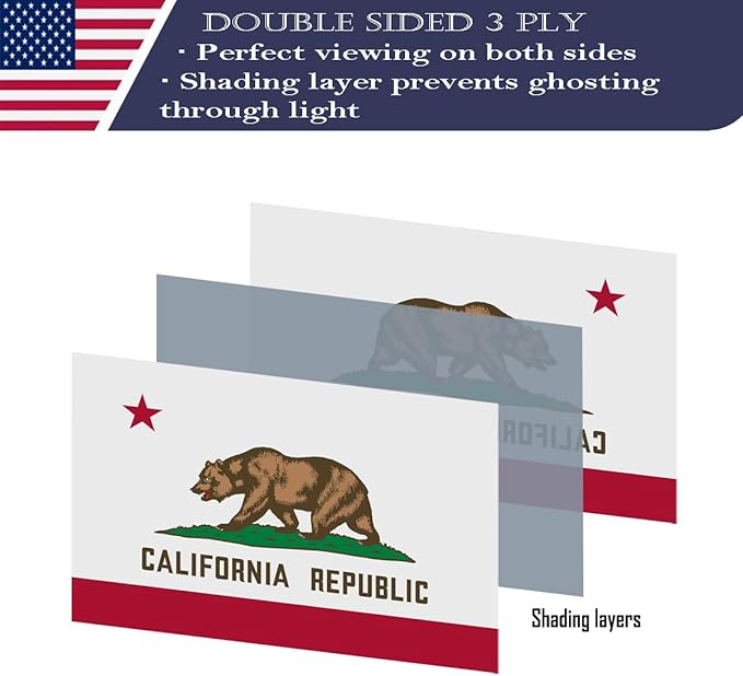 Double Sided Californian State Flag 3x5 Made in USA Outdoor Heavy Duty 3 Ply Nylon Californian Flags with White Starting Tape and 2 Brass Grommets