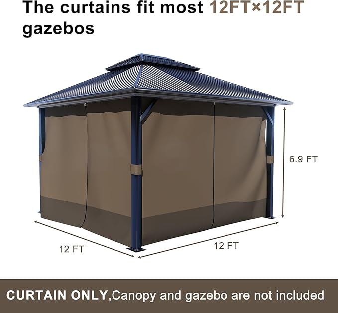 BPS 12' x 12' Gazebo Curtain Privacy 4-Panel Sidewall Outdoor Replacement Shade (Only Curtain)
