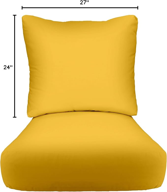 RSH DECOR: Deep Seating Cushion with Pillow Back | 24” x 27” Seat | All-Weather Spun Fabric | Water and Fade-Resistant | Outdoor Chair Cushion Set for Patio Furniture | Yellow